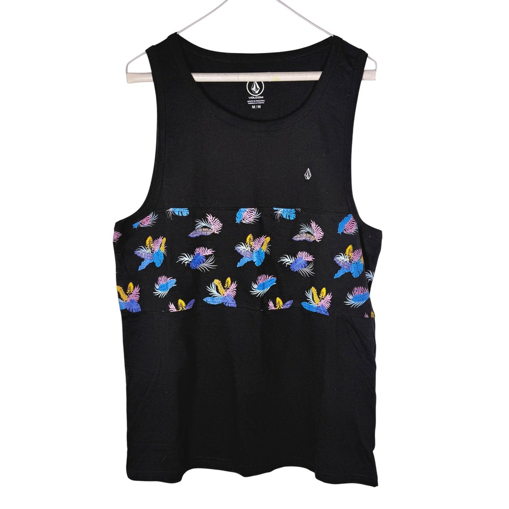 NWT Volcom Summerside Tank Top Mens Medium Black Floral‎ Graphic